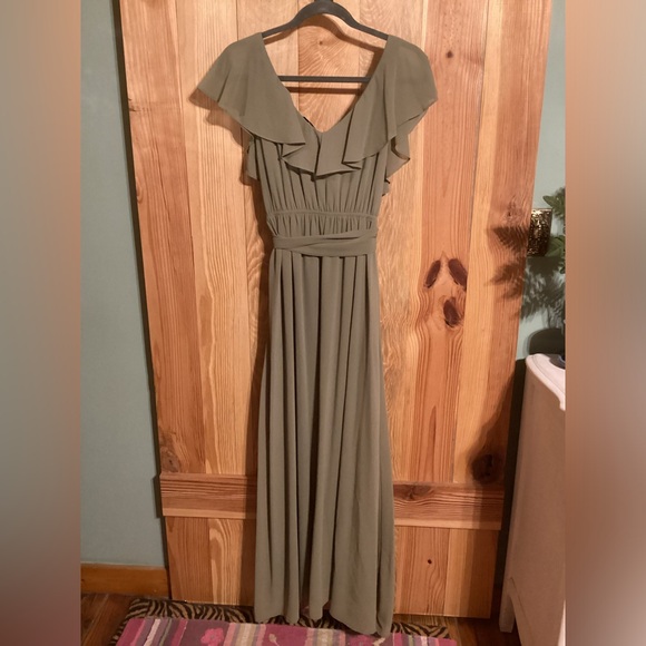 Baltic Born Katya Ruffle Maxi Dress olive green color - Picture 7 of 7